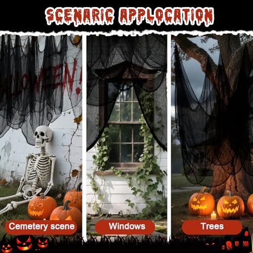 Halloween Creepy Cloth Large Black Gauze Fabric for Outdoor Decorations - 80x500in Black & White Variation
