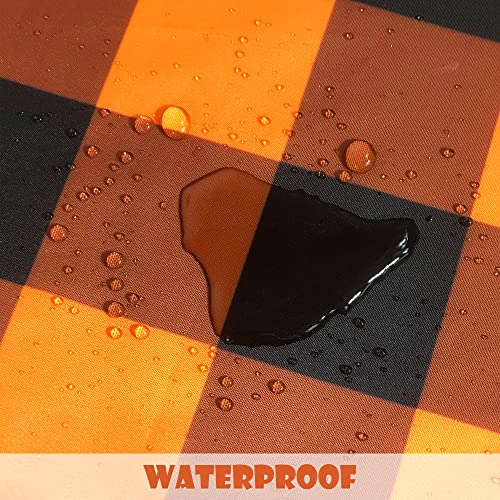 SuQKXCo Fall Orange Black Buffalo Plaid Tablecloth 60 Inch Round Polyester - Grid Pattern