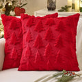 22x22 Holiday Christmas Throw Pillow Covers Set of 2 - Red Tree Design Soft Plush Faux Wool Winter Home Decor