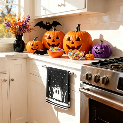 Halloween Kitchen Towels Black Ghost Set - Spooky Home Decor, 18x26 Inches