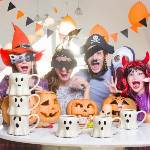 White Ghost Coffee Mug Set - 4 Pieces Halloween Ceramic Cups 11 oz - Ghost Face Design