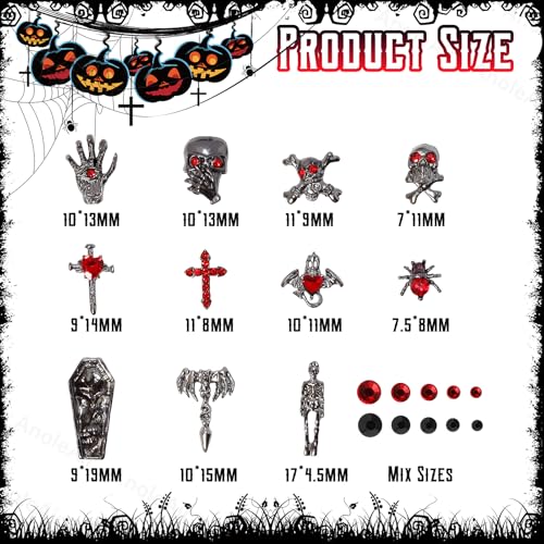 Halloween Nail Charms and Gems Set - Punk Gothic Skull Ghost Spider Designs