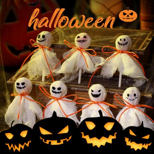 White Ghost Lollipop Wrappers for Halloween Candy DIY Party Decorations - 24 Pieces