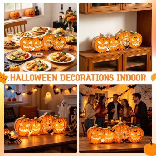 Lighted Halloween & Autumn Pumpkin Table Decor - Double-Sided Wooden Centerpiece