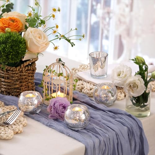 Silver Glass Votive Candle Holders Set - 72pcs Assorted Mercury Finish with Variation Silver (36pcs + 36pcs)