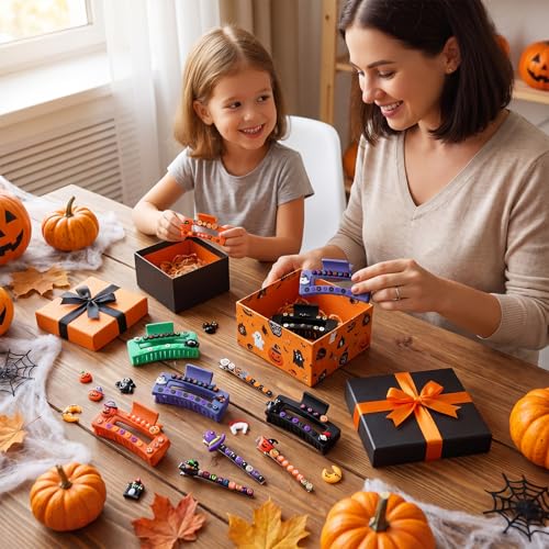 Halloween Colorful DIY Hair Claw Clips Set with Pumpkin Bat Ghost - 8 Pieces - Halloween / Colorful