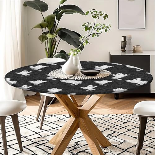Halloween Pattern Round Fitted Tablecloth 52-inch Waterproof Elastic Edge Cover
