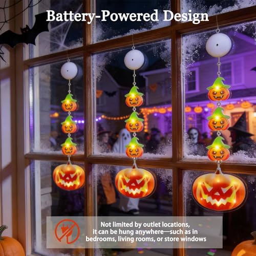 Halloween Window Lights - Battery-Powered Pumpkin with Timer & Suction Cups - Yellow