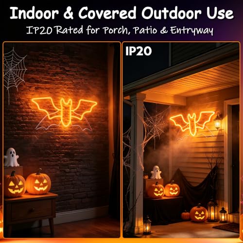 Orange Bat Neon Sign for Wall Decor Halloween Party Indoor Outdoor 21x10in