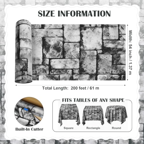 Deep Gray Stone Wall Tablecloth Roll 200FT x 54IN with Slide Cutter Box for Events