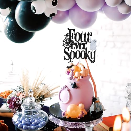 Halloween 4th Birthday Cake Topper Bat Ghost Spooky Party Decor - 5.9"