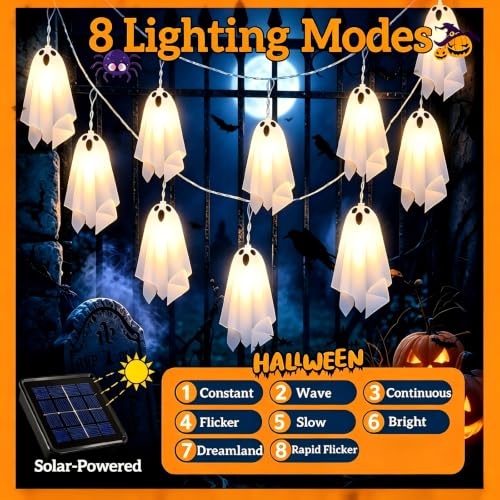 IDEAALS Solar Ghost Halloween Decorations Outdoor - Warm White Lights