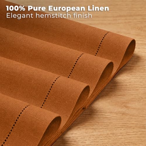 Rust Linen Placemats Set of 4 - 14 x 19 Inch Hemstitch Table Mats - Fall & Weddings