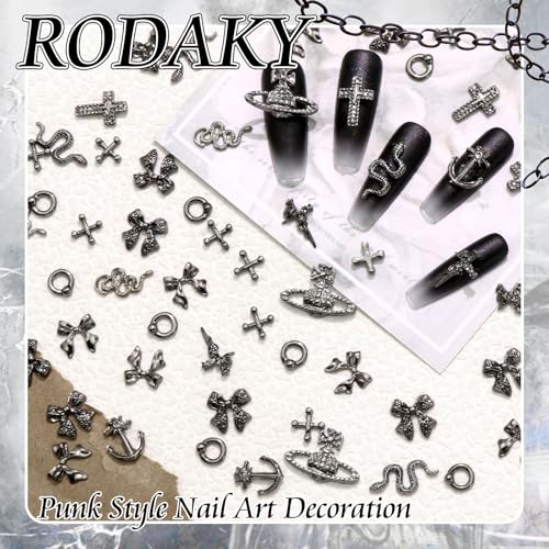 Halloween Nail Charms Set - 70pcs 3D Cross Snake Bow & Planet Black Variation 2