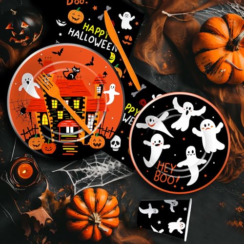 Halloween Party Supplies Set for Kids Birthday Baby Shower - Plates Napkins Cups