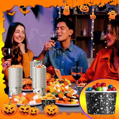 Multicolor Halloween Snack Cups 60 Pack 9 oz Ice Cream Bowls Skeleton