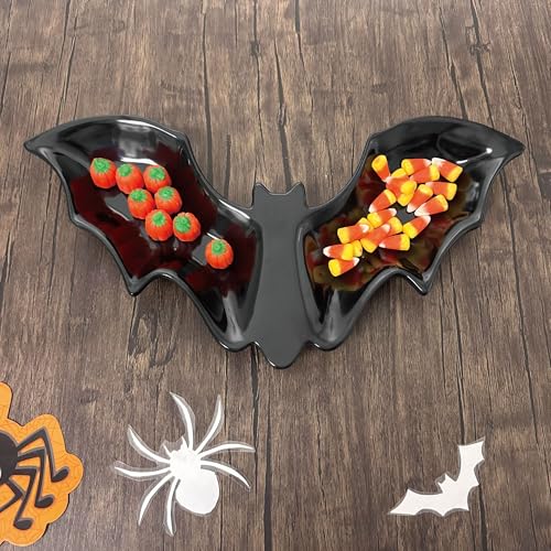 Bat-Shaped Melamine Serving Platter - Halloween Party Tray, Black, 16 x 8.5 Inch