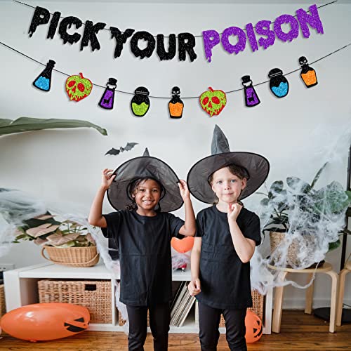 Halloween Glittery Banner Set - Pick Your Poison & Spooky Signs Decorations