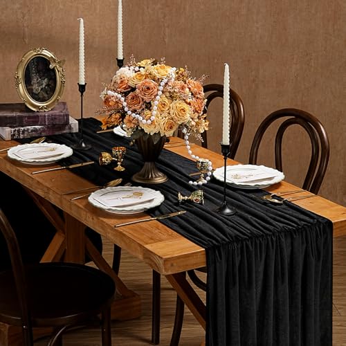 Black Velvet Table Runner 20x120 Inches Set of 2 - Luxurious Fall Halloween Decor