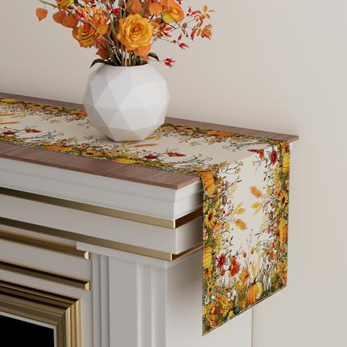 Fall Wild Flowers Pumpkin Table Runner 13x72 Inch for Home Decor - Variation of THIS listing