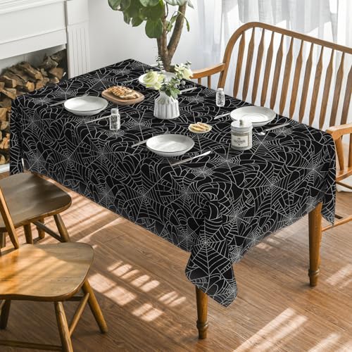 Halloween Tablecloth 60 x 120 Inch Rectangular Cobweb Black - Durable Polyester