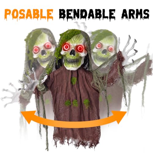 Outdoor Halloween Animatronic Zombie Groundbreaker with Light-up Eyes & Creepy Sound Effects