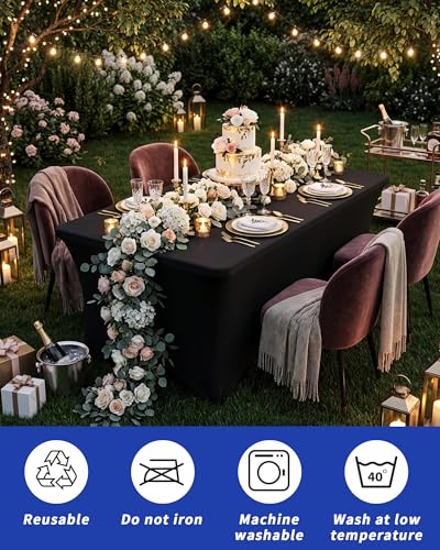 Black Fitted Spandex Table Cover for 4ft Tables - Pack of 3 - Rectangular