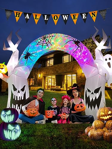 Halloween Inflatable Ghost & Pumpkin Archway with LED Lights - 17ft Outdoor Decoration