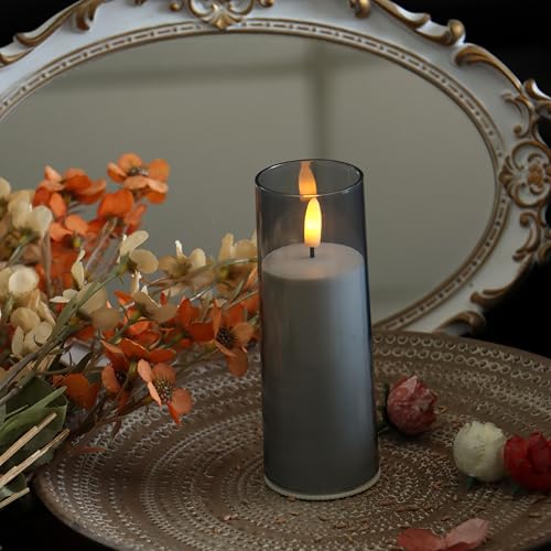 Flameless Candles with Remote & Timer Set of 6 - 2x6 inch Grey Battery Candles