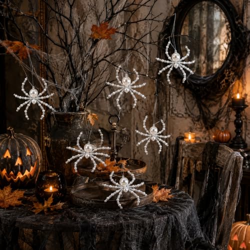 6-Pack Beaded Crystal Spider Ornaments for Halloween & Christmas Decor