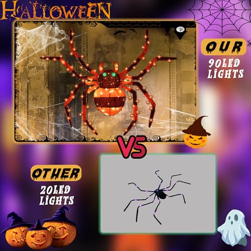 Giant 4.6Ft Halloween Light-Up Spider with 90 LED Lights - Outdoor Porch Decor - ZZ-006