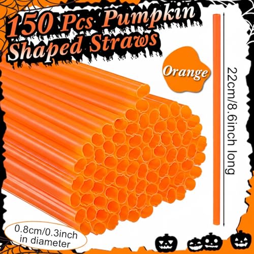 Halloween Plastic Pumpkin-Shaped Drinking Straws - Orange, 150 Pcs - Potchen