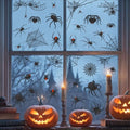 Halloween Window Clings Spider Cobweb Stickers - Reusable Double Sided Decals for Glass Windows, 4 Sheet A5