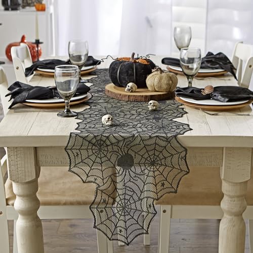 Halloween Lace Table Runner 18x72 Inches Spooky Spider Web Decor