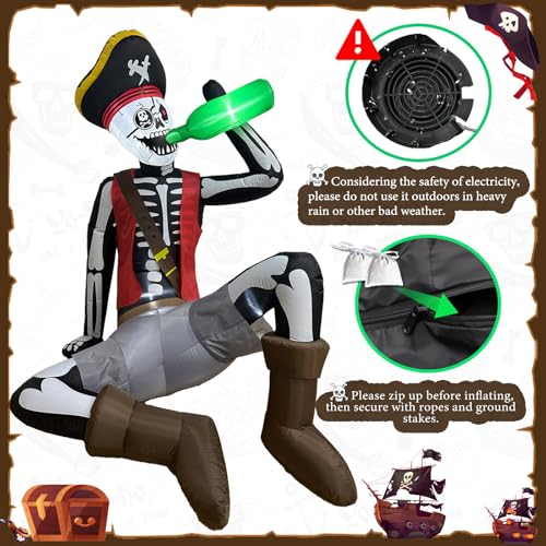 6.5FT Pirate Skeleton Inflatable Halloween Decoration with Lights Outdoor