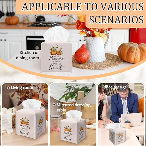 Beige Pumpkin Maple Leaf Tissue Box Cover for Fall Thanksgiving Home Decor