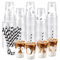 Halloween Ghost Latte Plastic Cups Set - 50 Count 16 oz with Lids & Straws - Black & White / Ghost & White