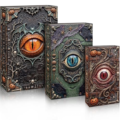 Halloween Eye Spell Book Boxes Set of 3 - Gothic Nesting Storage Decor