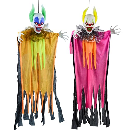 Halloween Clown Decorations Set - Creepy Ghosts with Light-Up Eyes, Outdoor Haunted House Props