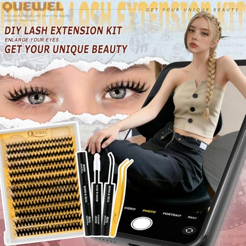 Anime Lash Clusters Kit - 240 Wispy False Eyelash Extensions with Glue & Tweezers (1 Pack)