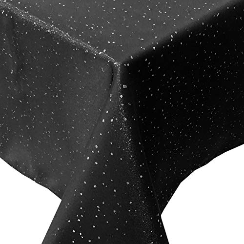 Starry Night Black Silver Metallic Woven Tablecloth - 84x60 Inch Rectangular - Cait Chapman Home Collection