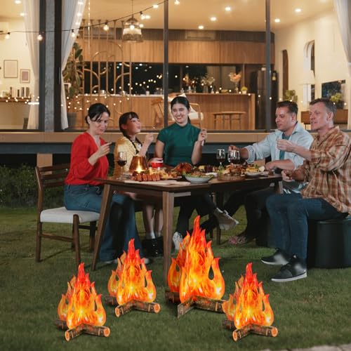 Fake Fire Cardboard Campfire Set - 11.8 Inch & 15.8 Inch, Gold Orange, Reusable Decor