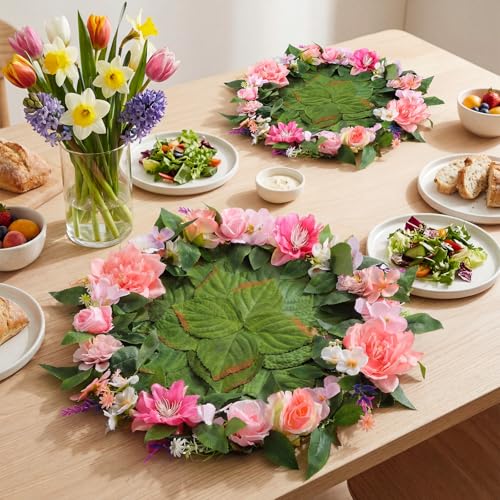Artificial Wildflower Placemat Set - 9.4 Inch Tropical Table Decor