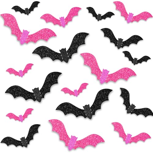 Halloween Wall Decor Bats Set - 3 Sizes Glitter Flying Bat Stickers for Party & Home