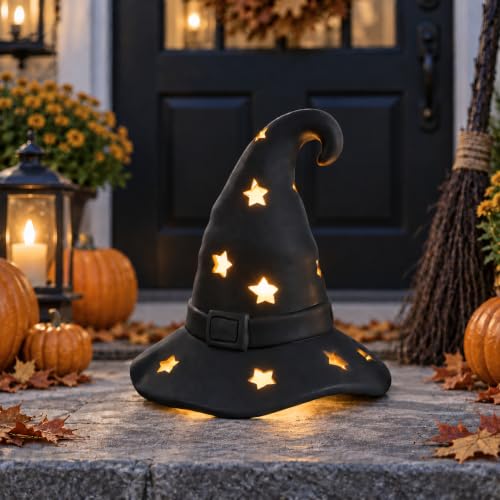 Halloween Terracotta Witch Hat Tea Light Holder Outdoor Decor