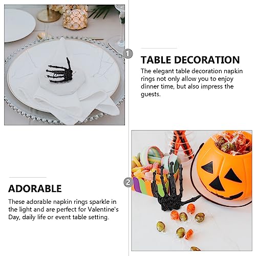 Halloween Skeleton Hand Napkin Rings Set - Spooky Dinner Table Decor, 4 Pieces