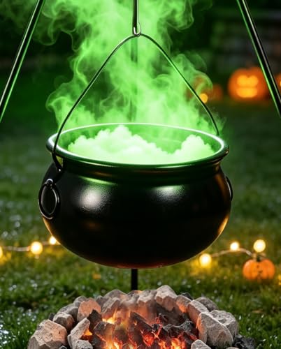 Large Outdoor Halloween Cauldron with 52-Inch Tripod Stand and Green Light Effect