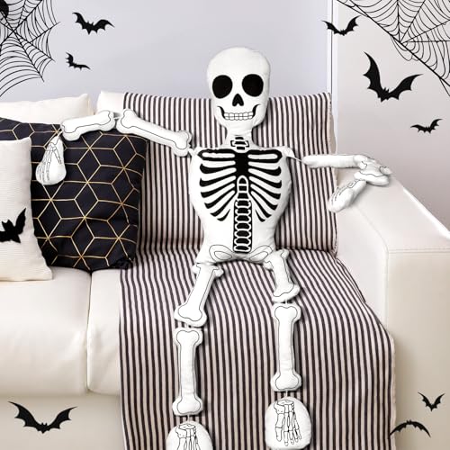 Halloween Skeleton Plush Pillow - 41 Inch Spooky Decor Skull Cushion