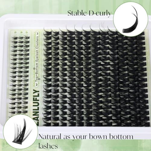 B-Wispy with Bottom Lashes Eyelash Clusters Set - Natural D-Curl 10-16mm, Reusable DIY Eyelash Extensions