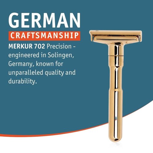 Merkur Futur 702 Adjustable Safety Razor - Bright Gold, Eco-Friendly Design, Made in Germany